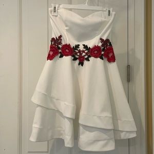 Strapless White Floral Prom Dress